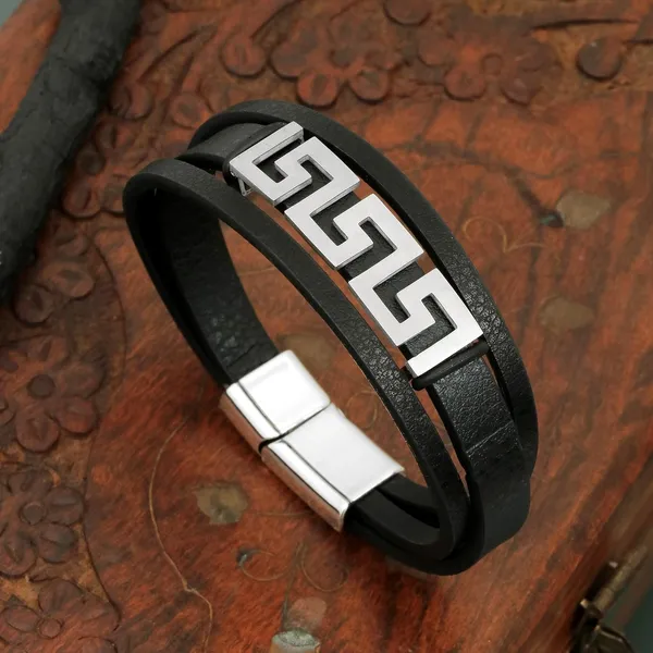 Black_Leather_Stainless_Steel_Stylish_Bracelet_With_Magnetic_Clasp_For_Men_&_Boys