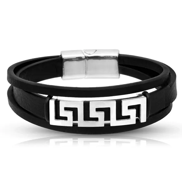 Black_Leather_Stainless_Steel_Stylish_Bracelet_With_Magnetic_Clasp_For_Men_&_Boys