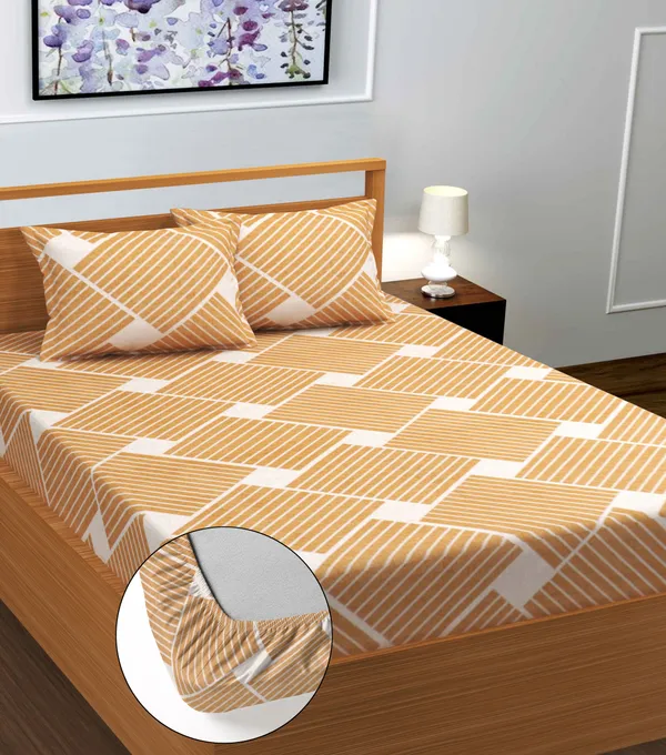 Brown_Line_220_TC__Cotton_All_Round_Elastic_Fitted_Bedsheet_With_Tow_Pillow_Covers_(72x78xUp_To_10_Inches_)_&_360_Degree_Elasticated