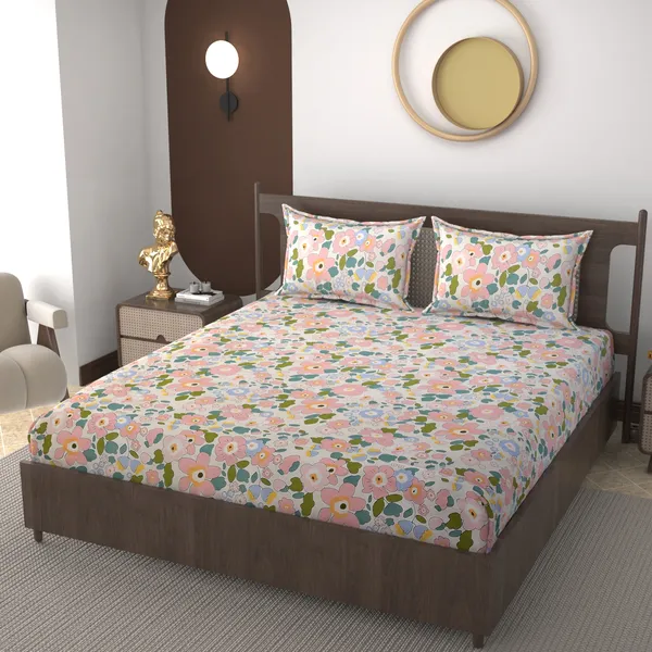Multi_220_TC__Fitted_Elastic_Bedsheet_With_Tow_Pillow_Covers_(72x78xUp_To_10_Inches_)_&_360_Degree_Elasticated