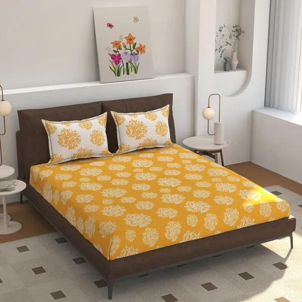 Golden_Leaf_220_TC__Cotton_All_Round_Elastic_Fitted_Bedsheet_With_Tow_Pillow_Covers_(72x78xUp_To_10_Inches_)_&_360_Degree_Elasticated
