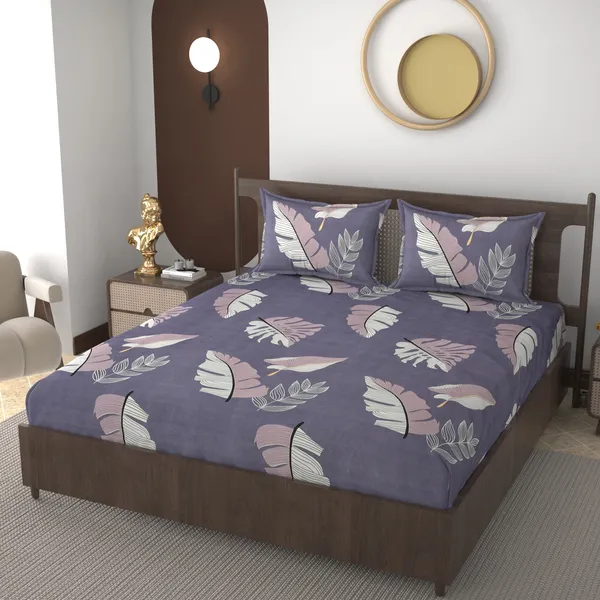 Purpul_Patta220_TC__Fitted_Elastic_Bedsheet_With_Tow_Pillow_Covers_(72x78xUp_To_10_Inches_)_&_360_Degree_Elasticated