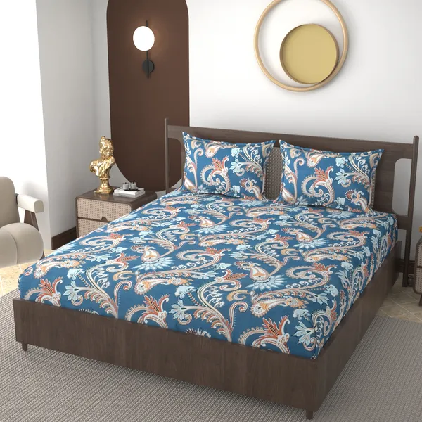 Bluemulti_220_TC__Fitted_Elastic_Bedsheet_With_Tow_Pillow_Covers_(72x78xUp_To_10_Inches_)_&_360_Degree_Elasticated