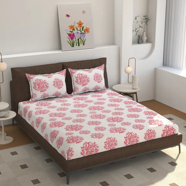 White_Red_220_TC__Cotton_All_Round_Elastic_Fitted_Bedsheet_With_Tow_Pillow_Covers_(72x78xUp_To_10_Inches_)_&_360_Degree_Elasticated