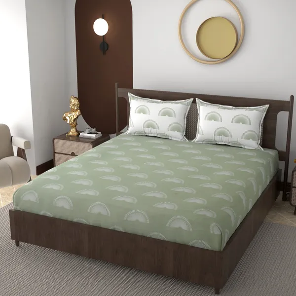 Green_LaW220_TC__Fitted_Elastic_Bedsheet_With_Tow_Pillow_Covers_(72x78xUp_To_10_Inches_)_&_360_Degree_Elasticated