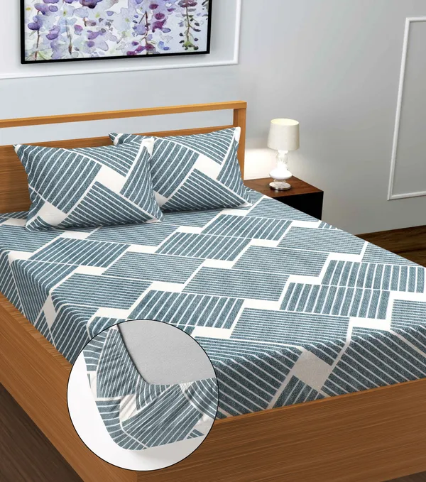 Grey_LIne_220_TC__Cotton_All_Round_Elastic_Fitted_Bedsheet_With_Tow_Pillow_Covers_(72x78xUp_To_10_Inches_)_&_360_Degree_Elasticated