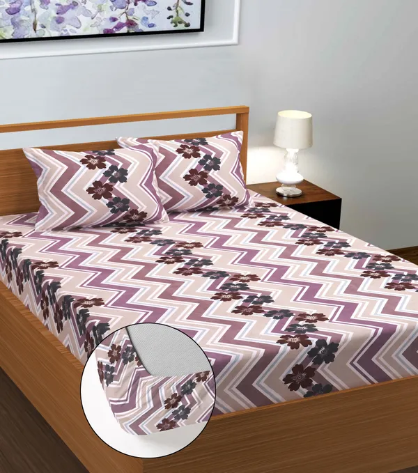 Purple_Zikzak_220_TC__Cotton_All_Round_Elastic_Fitted_Bedsheet_With_Tow_Pillow_Covers_(72x78xUp_To_10_Inches_)_&_360_Degree_Elasticated