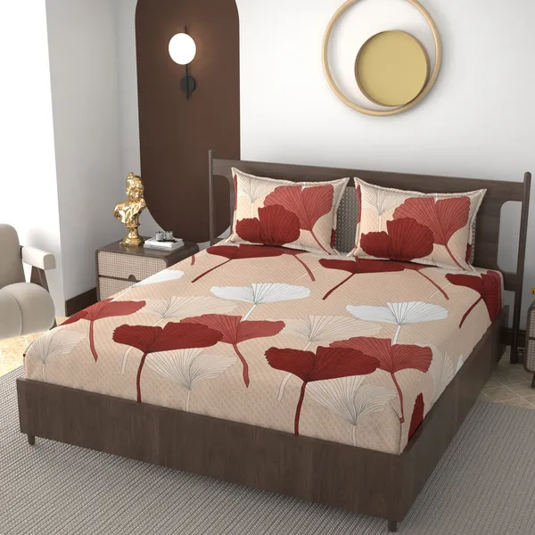 Floral_Beige_220_TC__Fitted_Elastic_Bedsheet_With_Tow_Pillow_Covers_(72x78xUp_To_10_Inches_)_&_360_Degree_Elasticated