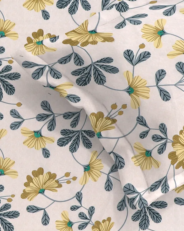 Yellow_Floral_220_TC__Fitted_Elastic_Bedsheet_With_Tow_Pillow_Covers_(72x78xUp_To_10_Inches_)_&_360_Degree_Elasticated