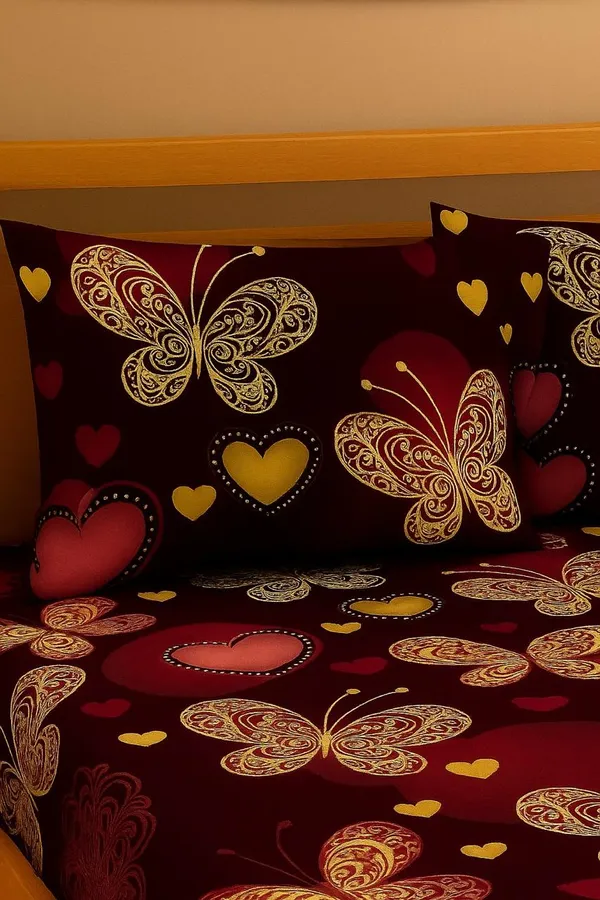 Mehroon_Buterfly_220_TC__Fitted_Elastic_Bedsheet_With_Tow_Pillow_Covers_(72x78xUp_To_10_Inches_)_&_360_Degree_Elasticated