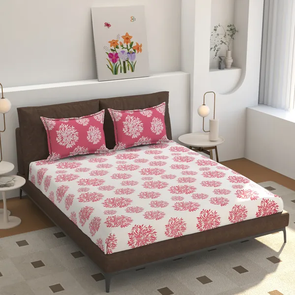 White_Pink_220_TC__Cotton_All_Round_Elastic_Fitted_Bedsheet_With_Tow_Pillow_Covers_(72x78xUp_To_10_Inches_)_&_360_Degree_Elasticated