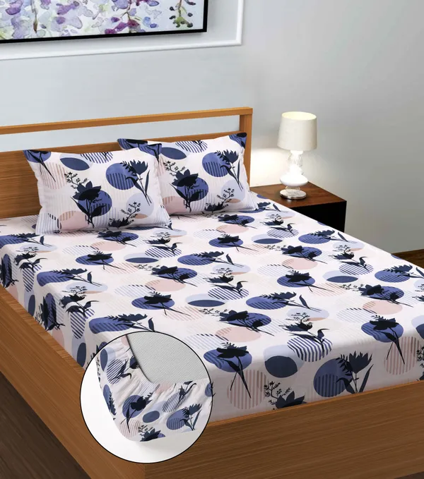 Floral_220_TC__Cotton_All_Round_Elastic_Fitted_Bedsheet_With_Tow_Pillow_Covers_(72x78xUp_To_10_Inches_)_&_360_Degree_Elasticated