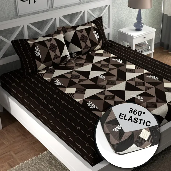 Coffee_Rectangle_220_TC__Fitted_Elastic_Bedsheet_With_Tow_Pillow_Covers_(72x78xUp_To_10_Inches_)_&_360_Degree_Elasticated