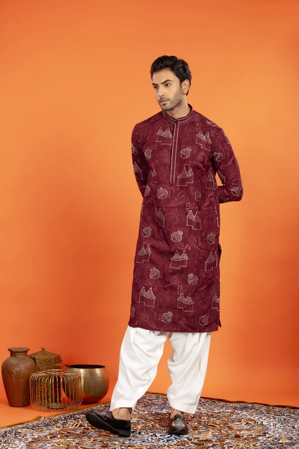 Aarvay-_Crimson_Maroon_Heritage_Kurta_With_Patiala_|_Wedding_Ethnic_Wear