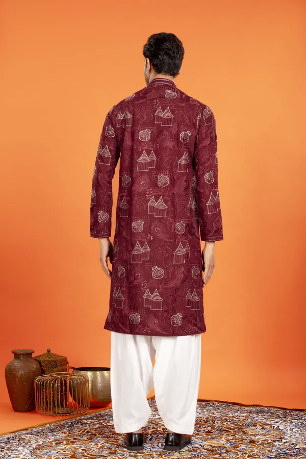 Aarvay-_Crimson_Maroon_Heritage_Kurta_With_Patiala_|_Wedding_Ethnic_Wear