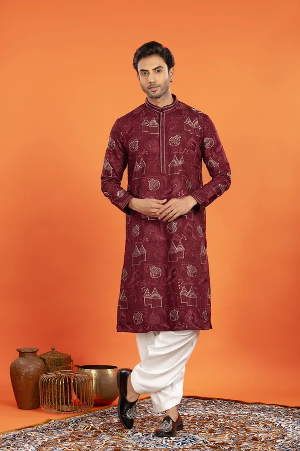 Aarvay-_Crimson_Maroon_Heritage_Kurta_With_Patiala_|_Wedding_Ethnic_Wear