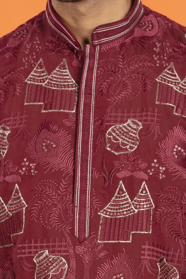 Aarvay-_Crimson_Maroon_Heritage_Kurta_With_Patiala_|_Wedding_Ethnic_Wear