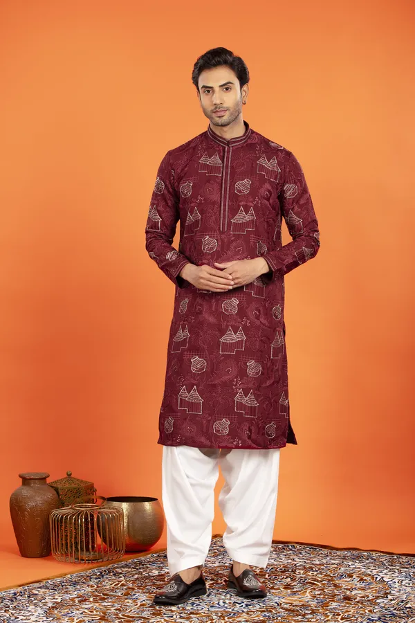 Aarvay-_Crimson_Maroon_Heritage_Kurta_With_Patiala_|_Wedding_Ethnic_Wear