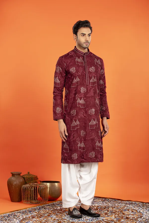 Aarvay-_Crimson_Maroon_Heritage_Kurta_With_Patiala_|_Wedding_Ethnic_Wear