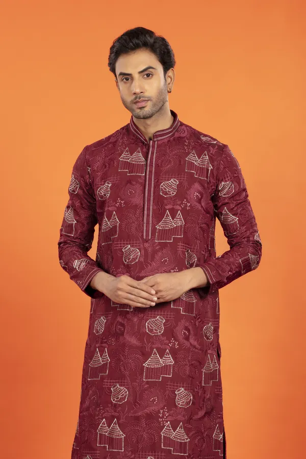 Aarvay-_Crimson_Maroon_Heritage_Kurta_With_Patiala_|_Wedding_Ethnic_Wear