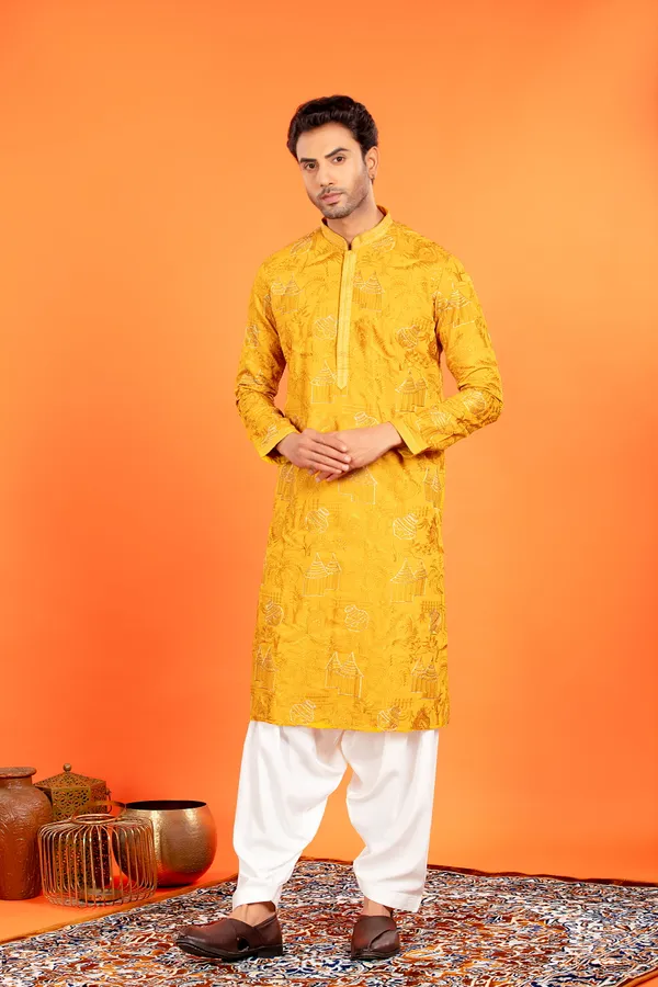 Aarvay_-_Golden_Ochre_Heritage_Kurta_With_Patiala_|_Wedding_Ethnic_Wear