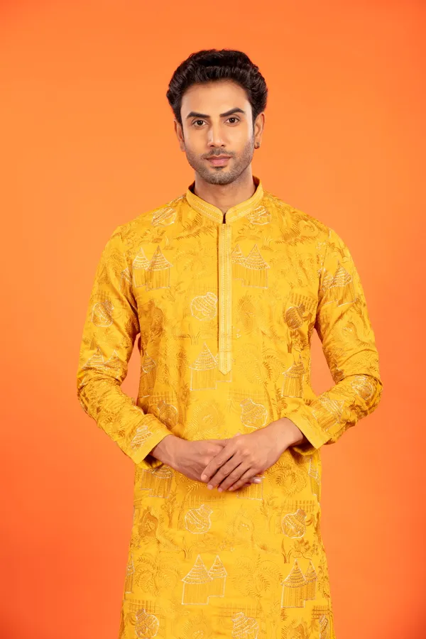 Aarvay_-_Golden_Ochre_Heritage_Kurta_With_Patiala_|_Wedding_Ethnic_Wear