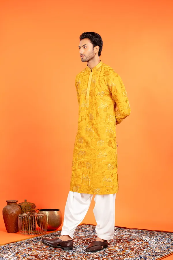 Aarvay_-_Golden_Ochre_Heritage_Kurta_With_Patiala_|_Wedding_Ethnic_Wear