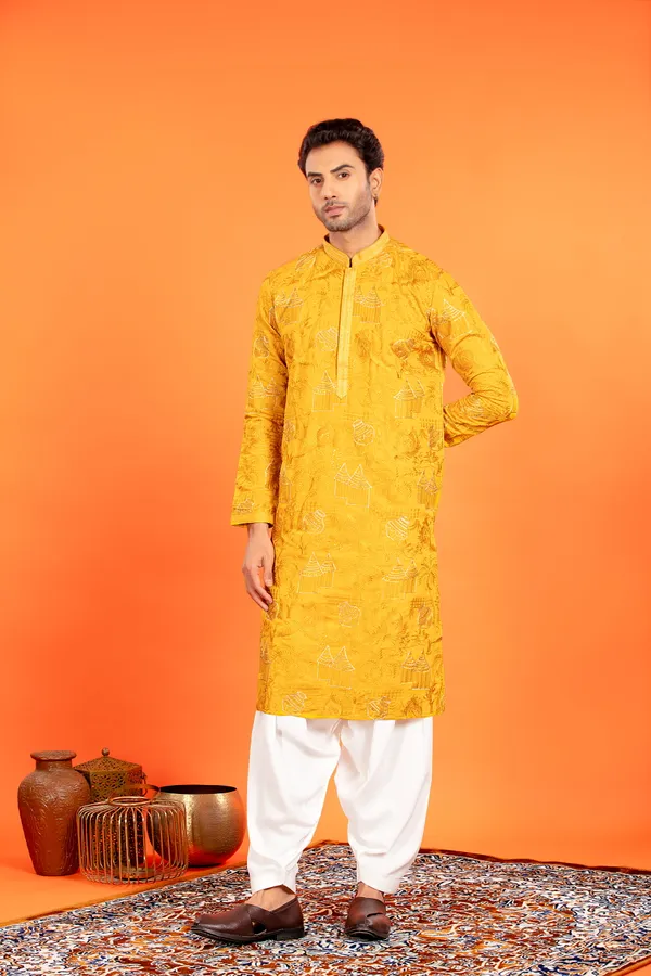 Aarvay_-_Golden_Ochre_Heritage_Kurta_With_Patiala_|_Wedding_Ethnic_Wear