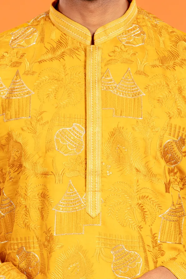 Aarvay_-_Golden_Ochre_Heritage_Kurta_With_Patiala_|_Wedding_Ethnic_Wear