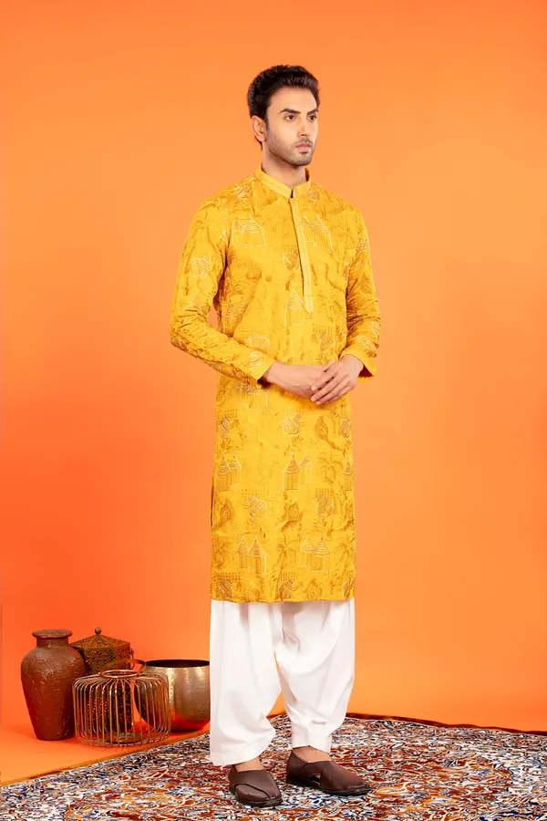 Aarvay_-_Golden_Ochre_Heritage_Kurta_With_Patiala_|_Wedding_Ethnic_Wear
