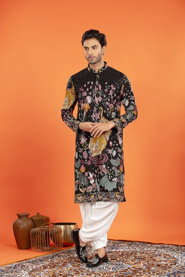 Arindam-_Noir_Majesty_Embroidered_Kurta_With_Patiala_|_Wedding_Ethnic_Wear