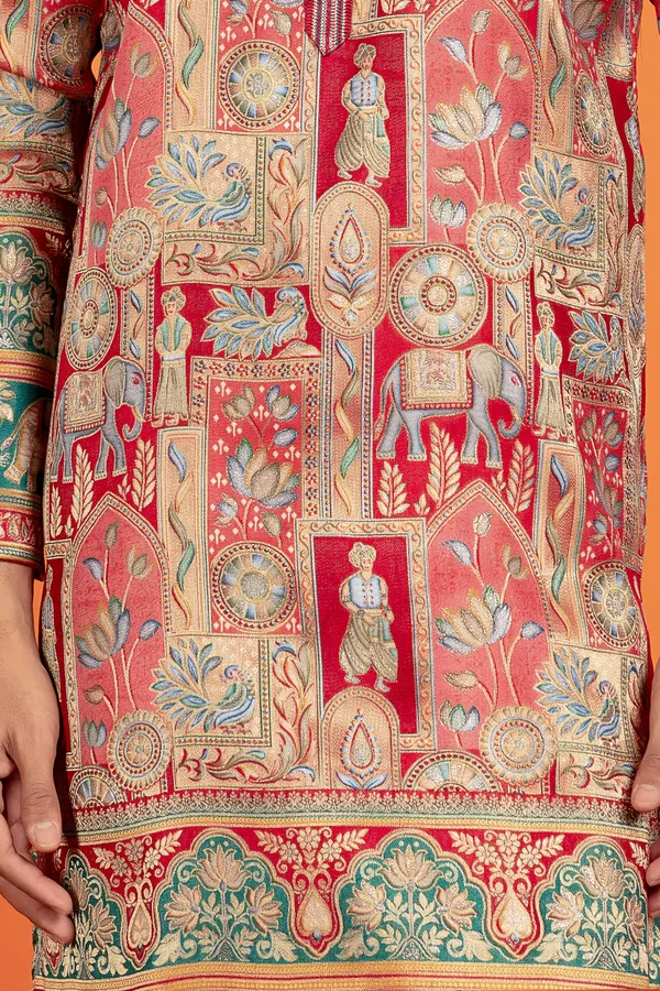 Zarqaa_Regal_Red_Banarasi_Brocade_Kurta_with_Patiala