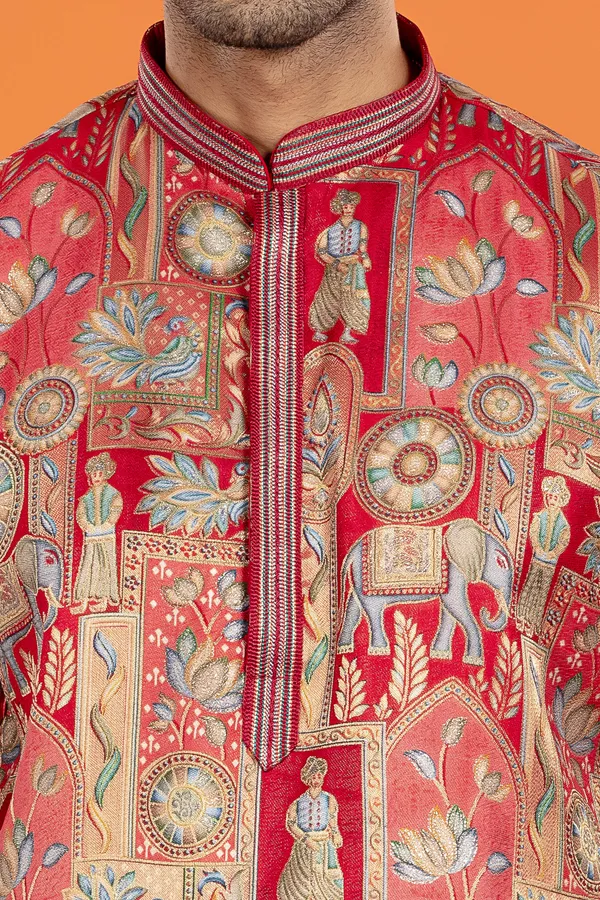Zarqaa_Regal_Red_Banarasi_Brocade_Kurta_with_Patiala