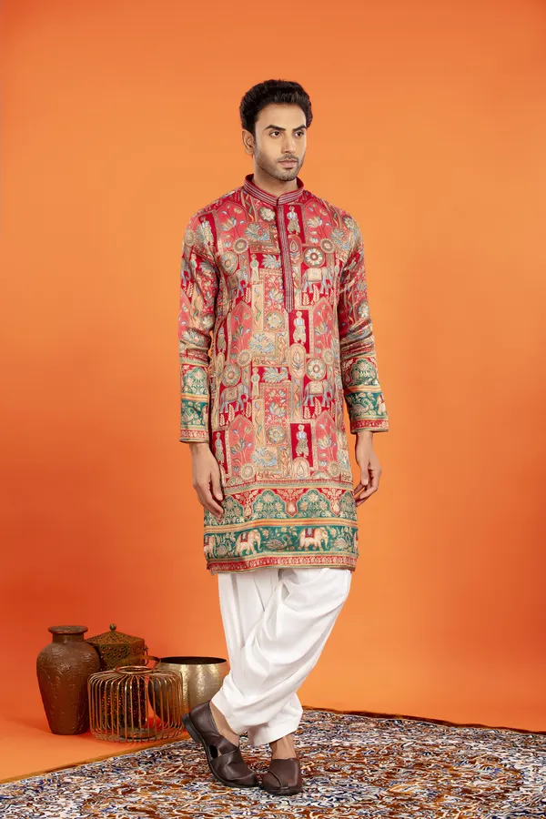 Zarqaa_Regal_Red_Banarasi_Brocade_Kurta_with_Patiala
