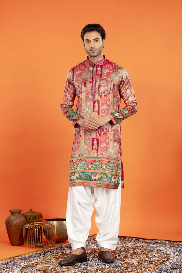Zarqaa_Regal_Red_Banarasi_Brocade_Kurta_with_Patiala