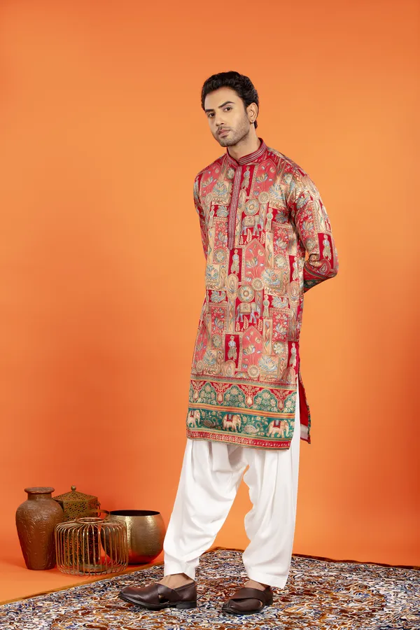 Zarqaa_Regal_Red_Banarasi_Brocade_Kurta_with_Patiala