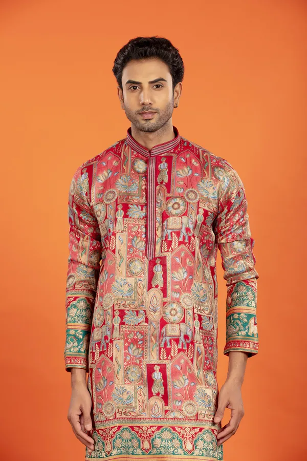 Zarqaa_Regal_Red_Banarasi_Brocade_Kurta_with_Patiala