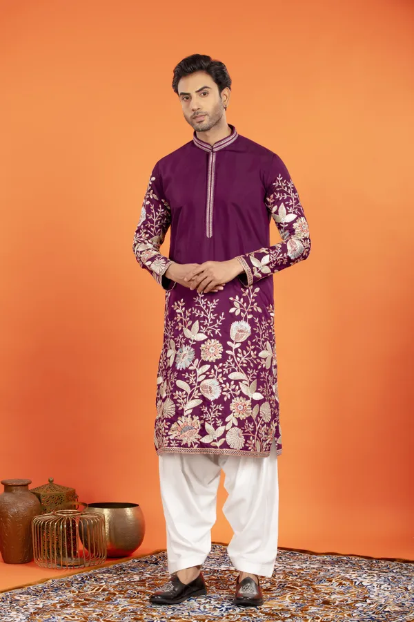Aarosh_Plum_Majesty_Embroidered_Kurta_with_Patiala_|_Wedding_Ethnic_Wear