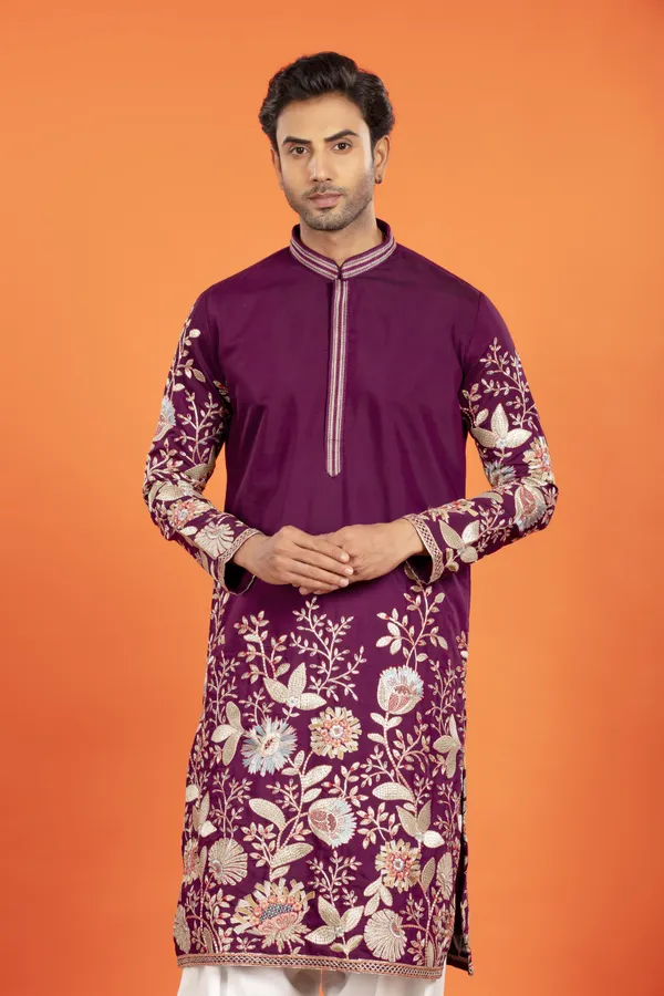 Aarosh_Plum_Majesty_Embroidered_Kurta_with_Patiala_|_Wedding_Ethnic_Wear