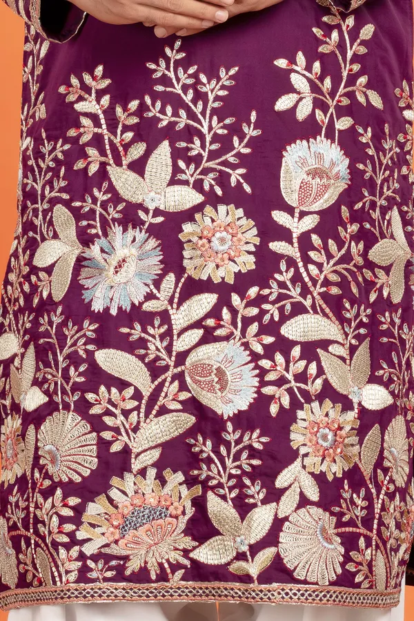 Aarosh_Plum_Majesty_Embroidered_Kurta_with_Patiala_|_Wedding_Ethnic_Wear