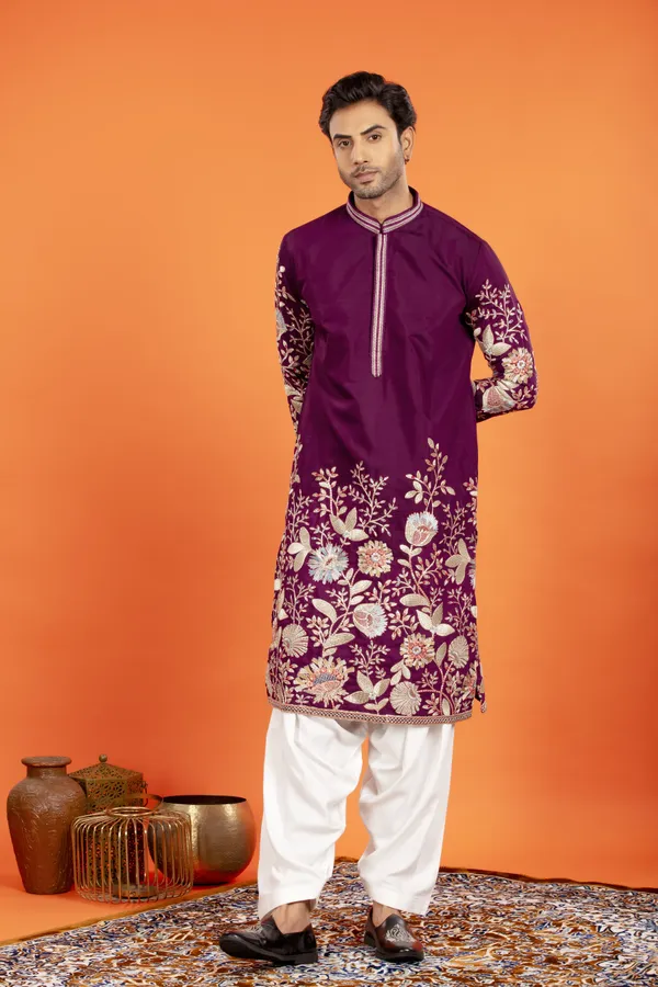 Aarosh_Plum_Majesty_Embroidered_Kurta_with_Patiala_|_Wedding_Ethnic_Wear