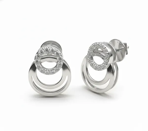 White_Premium_Modern_Two_Ring_Studs_For_Women