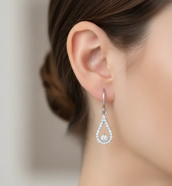 White_Premium_Diamond_Halo_Teardrop_Earrings_For_Women