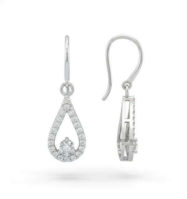 White_Premium_Diamond_Halo_Teardrop_Earrings_For_Women