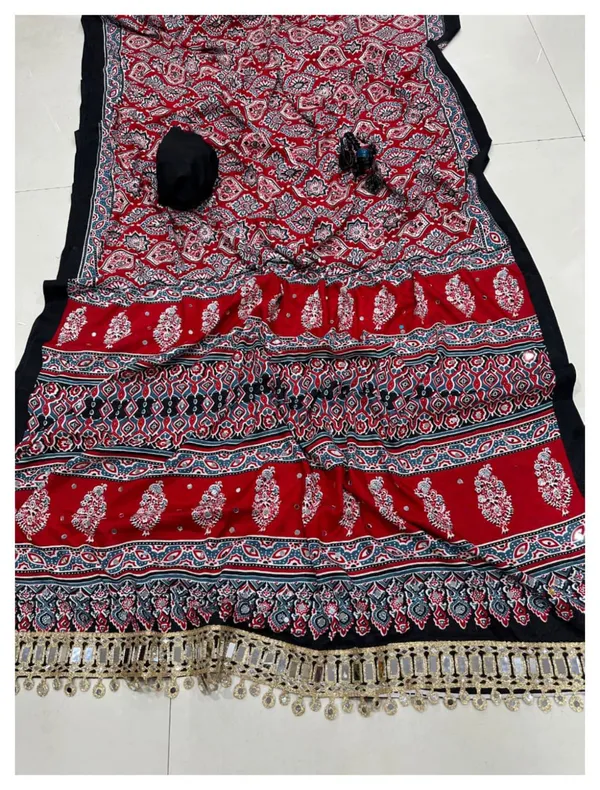 Ajrakh_Print_Mirror_Work_Silk_Saree