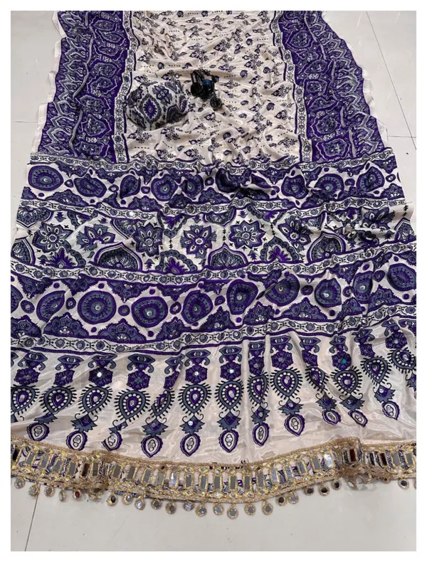 Ajrakh_Print_Mirror_Work_Silk_Saree