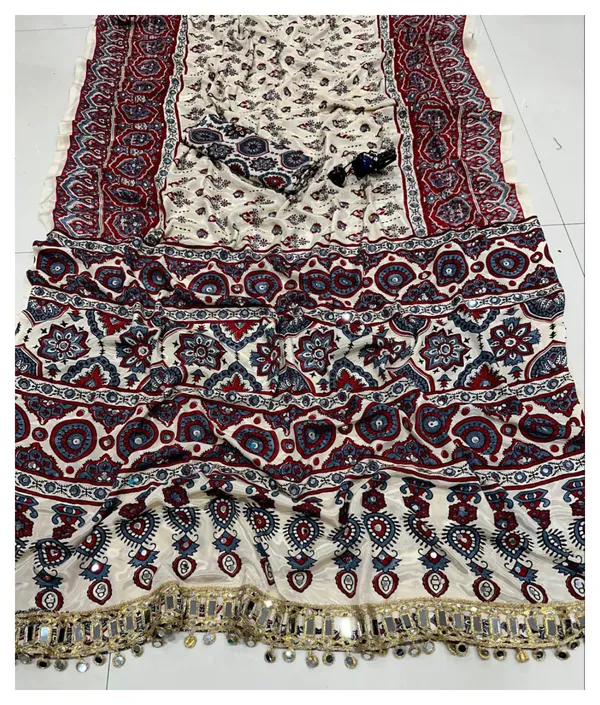Ajrakh_Print_Mirror_Work_Silk_Saree