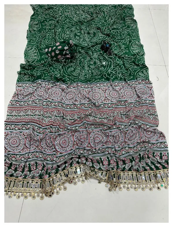 Ajrakh_Print_Mirror_Work_Silk_Saree