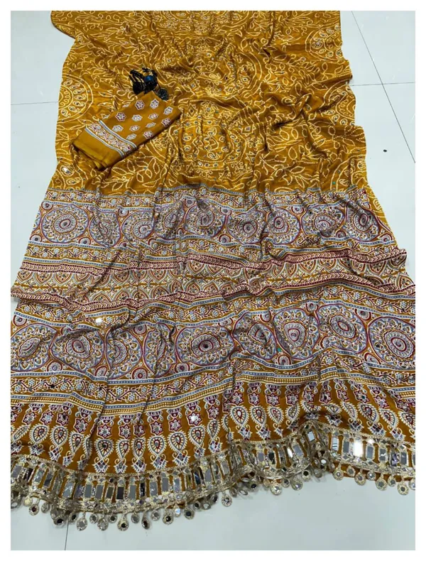 Ajrakh_Print_Mirror_Work_Silk_Saree