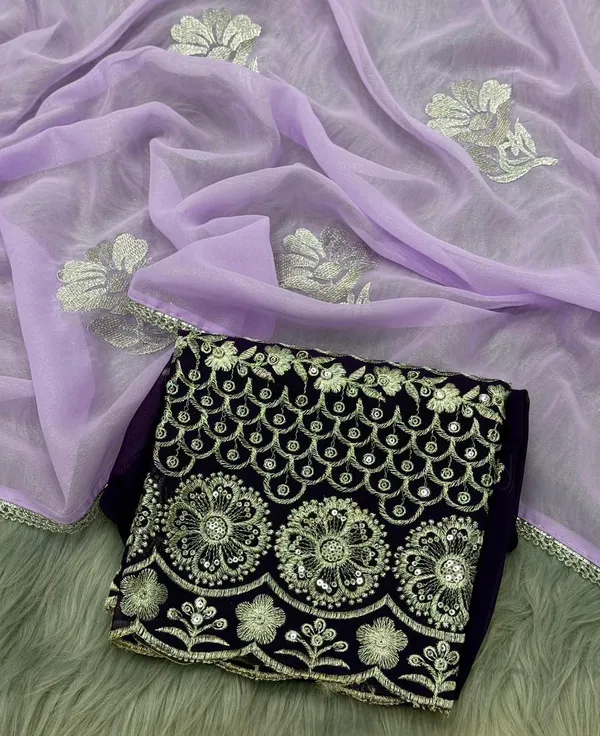 Designer_Chiffon_Saree_with_Contrast_Blouse_Piece